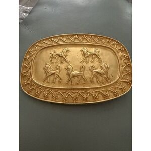Vintage Doreen Ryan Lions Dogs Large Womens Belt Buckle - DR 94 - Gold Tone